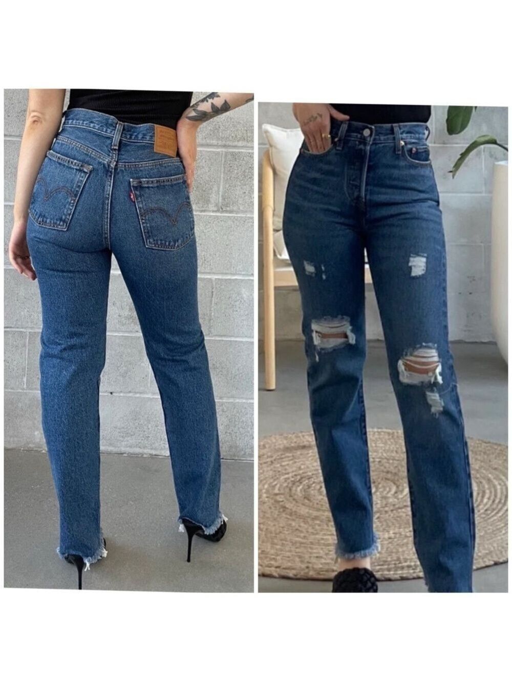 Levi's Premium Wedgie Straight Distressed Blue Jeans Buttonfly